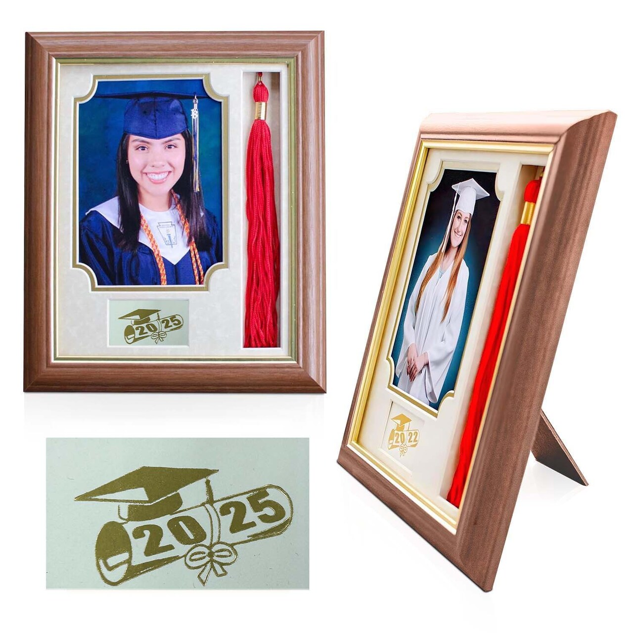 iFrame Graduation Photo & Tassel Frame I 5x7 & 8x10 Picture Frame For 2025 Class Year | Real Wood Cherry, Black and Walnut Finish I Wall Mount & Tabletop Graduation Frame | Made in USA